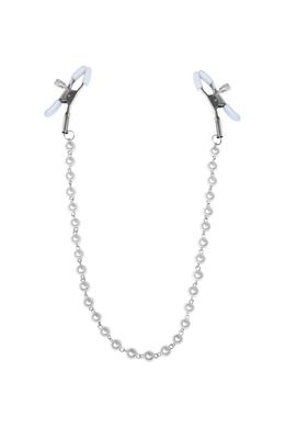 Затиски для сосків з перлами Feral Feelings - Nipple clamps Pearls, срібло/білий