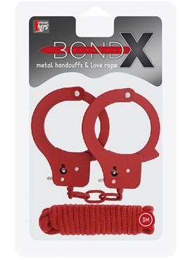 Набір BONDX METAL CUFFS&LOVE ROPE SET - RED